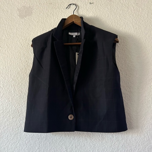 NWT Olivaceous Wool Blend Academic One Button Navy Lined Vest Medium Old Money - Picture 7 of 10